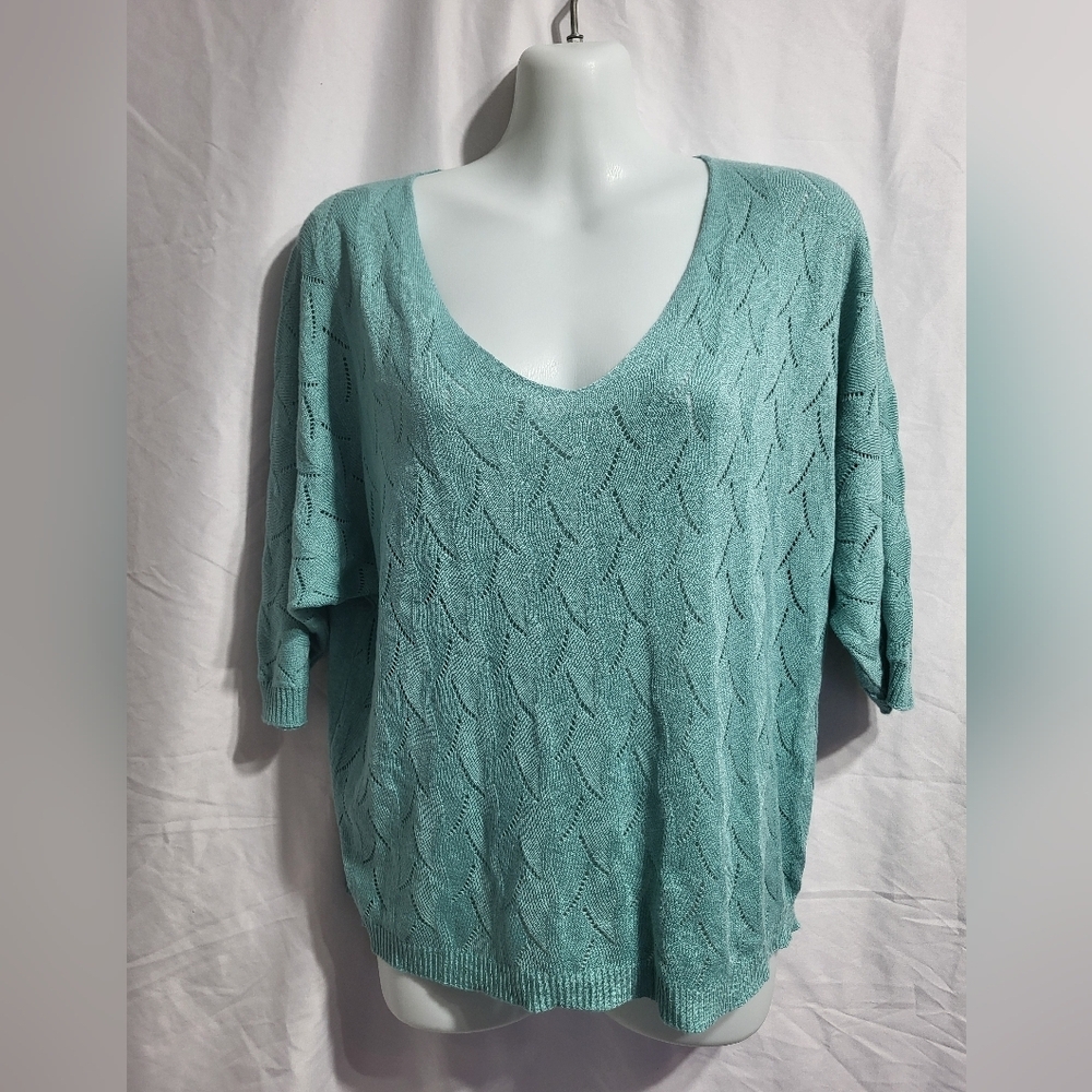 Grace Teal Knit Blouse, Size Small